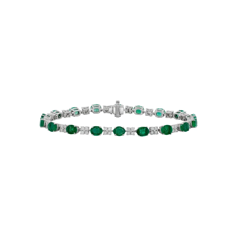 White Gold and 5.60ctw Emerald and Diamond Tennis Bracelet