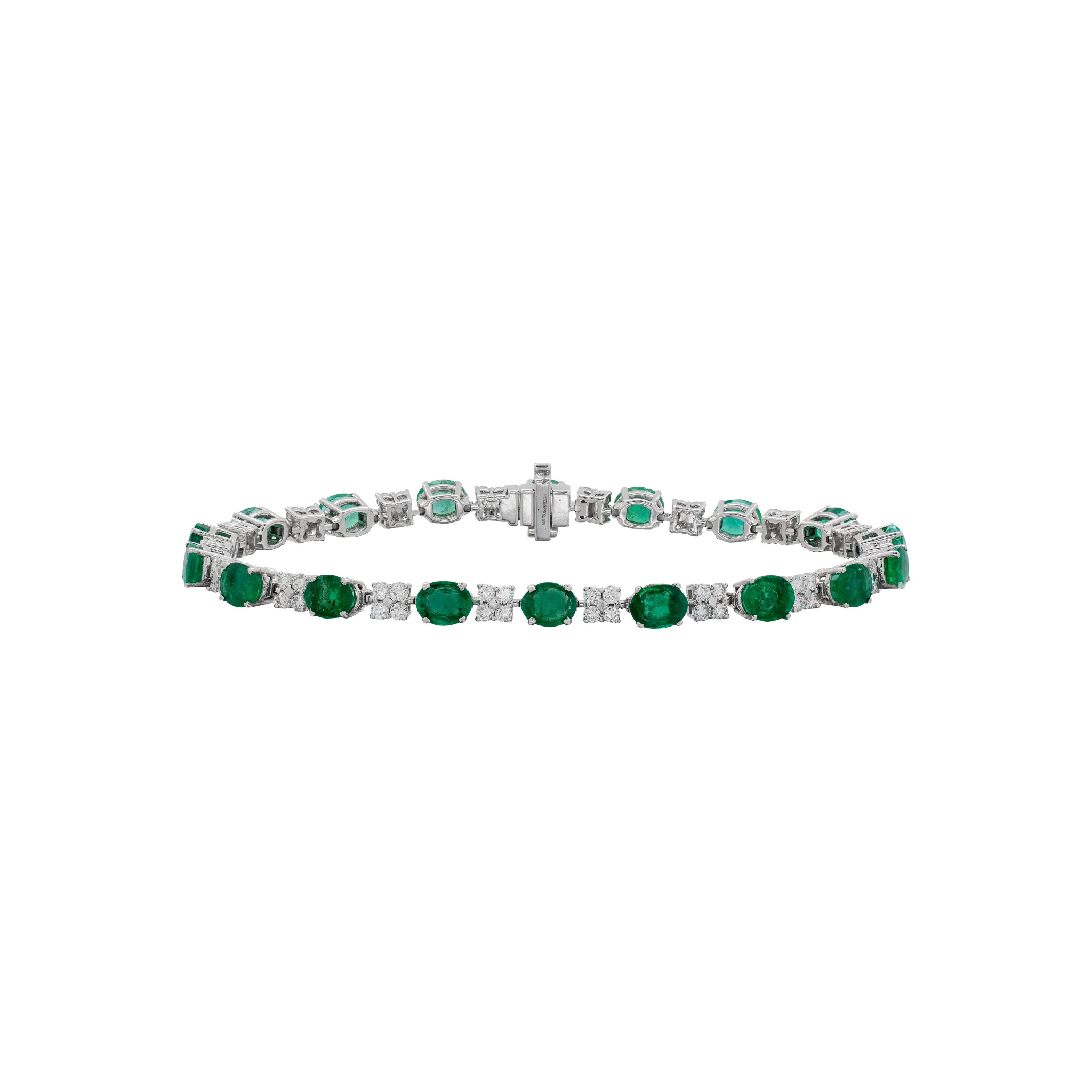 White Gold and 5.60ctw Emerald and Diamond Tennis Bracelet — view 1