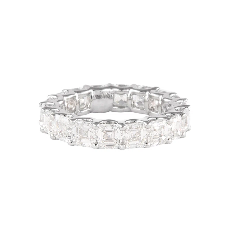 White Gold and 5.70ctw Asscher Cut Diamond Eternity Band Ring