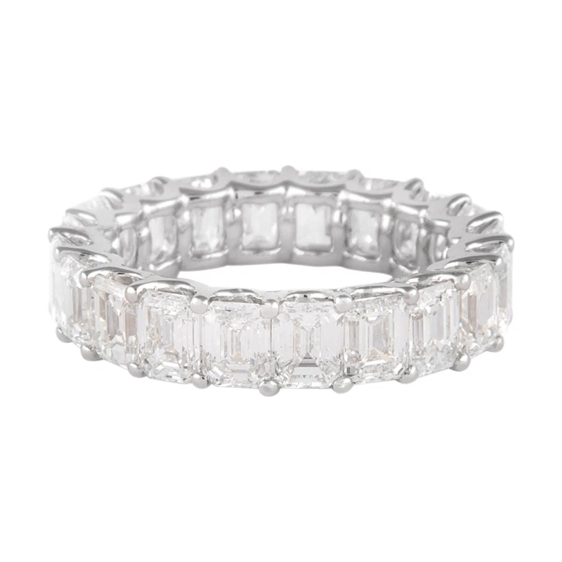 White Gold and 5.90ctw Emerald Cut Diamond Eternity Band Ring