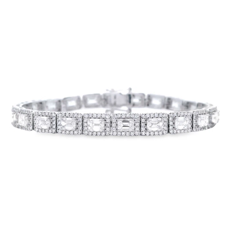 White Gold and 6.95ctw Emerald Cut Diamond and Diamond Tennis Bracelet