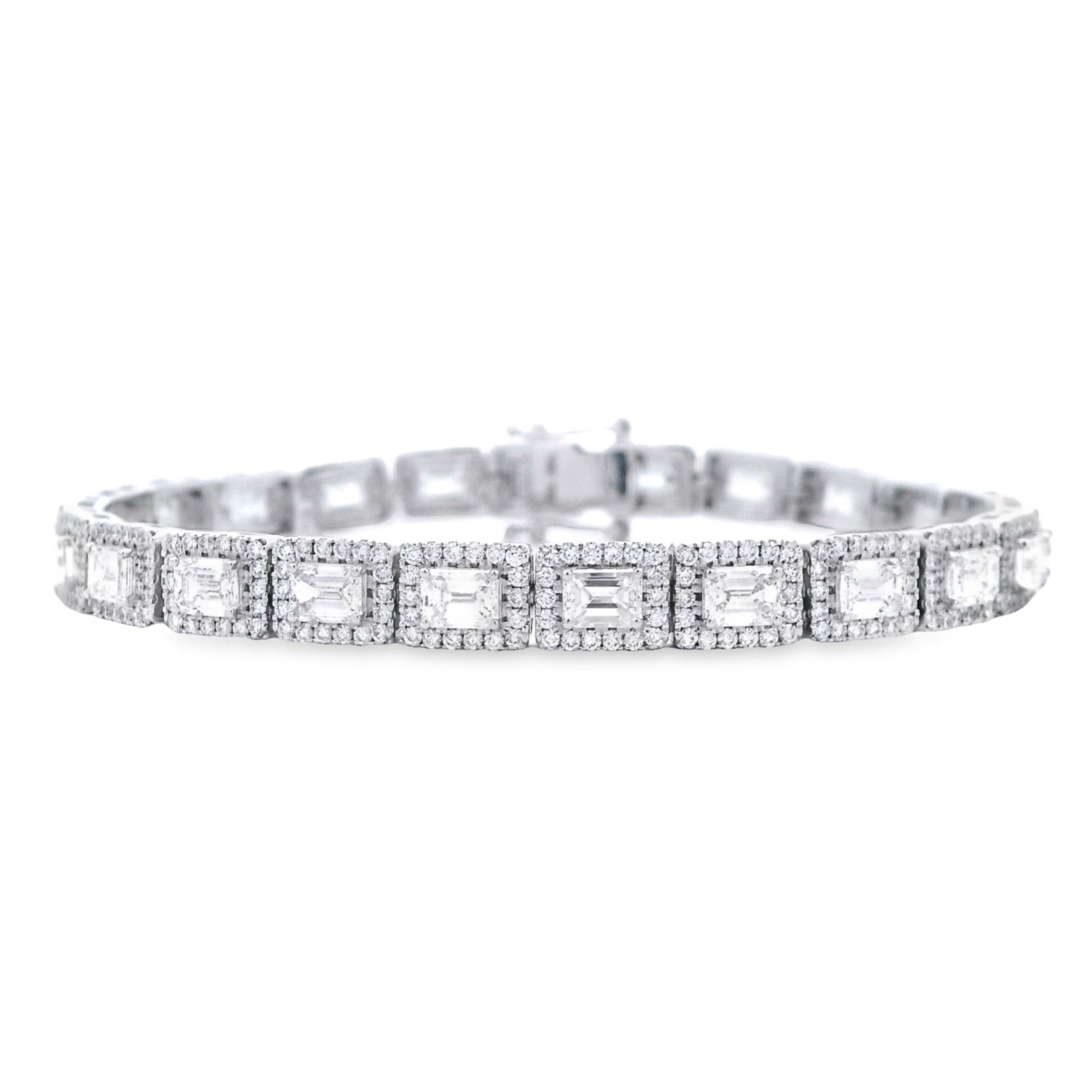 White Gold and 6.95ctw Emerald Cut Diamond and Diamond Tennis Bracelet — view 1
