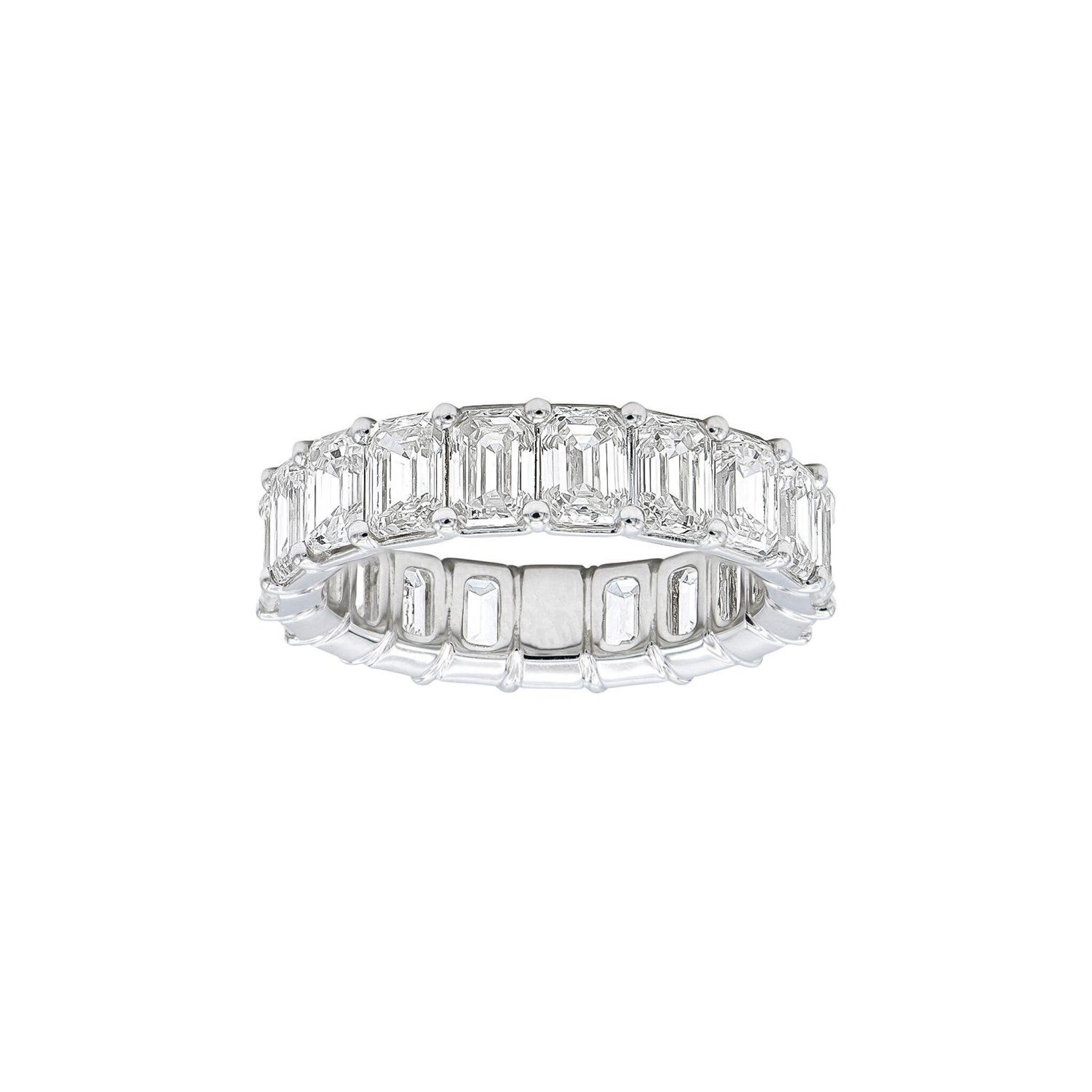 White Gold and 7.10ct Emerald Cut Diamond Eternity Band Ring — view 1