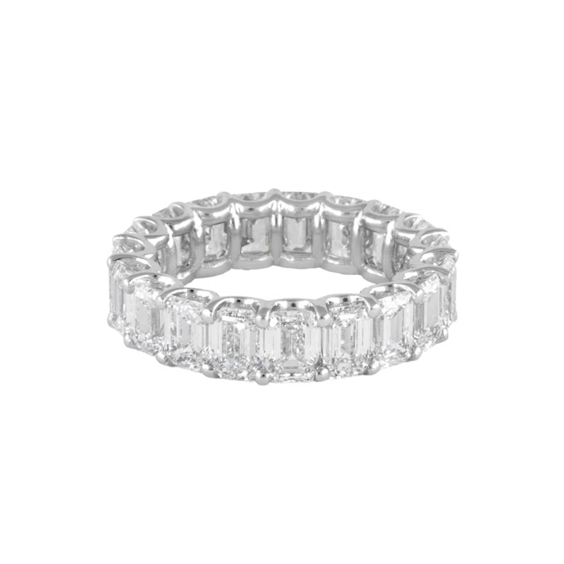 White Gold and 7.90ctw Emerald Cut Diamond Eternity Band Ring