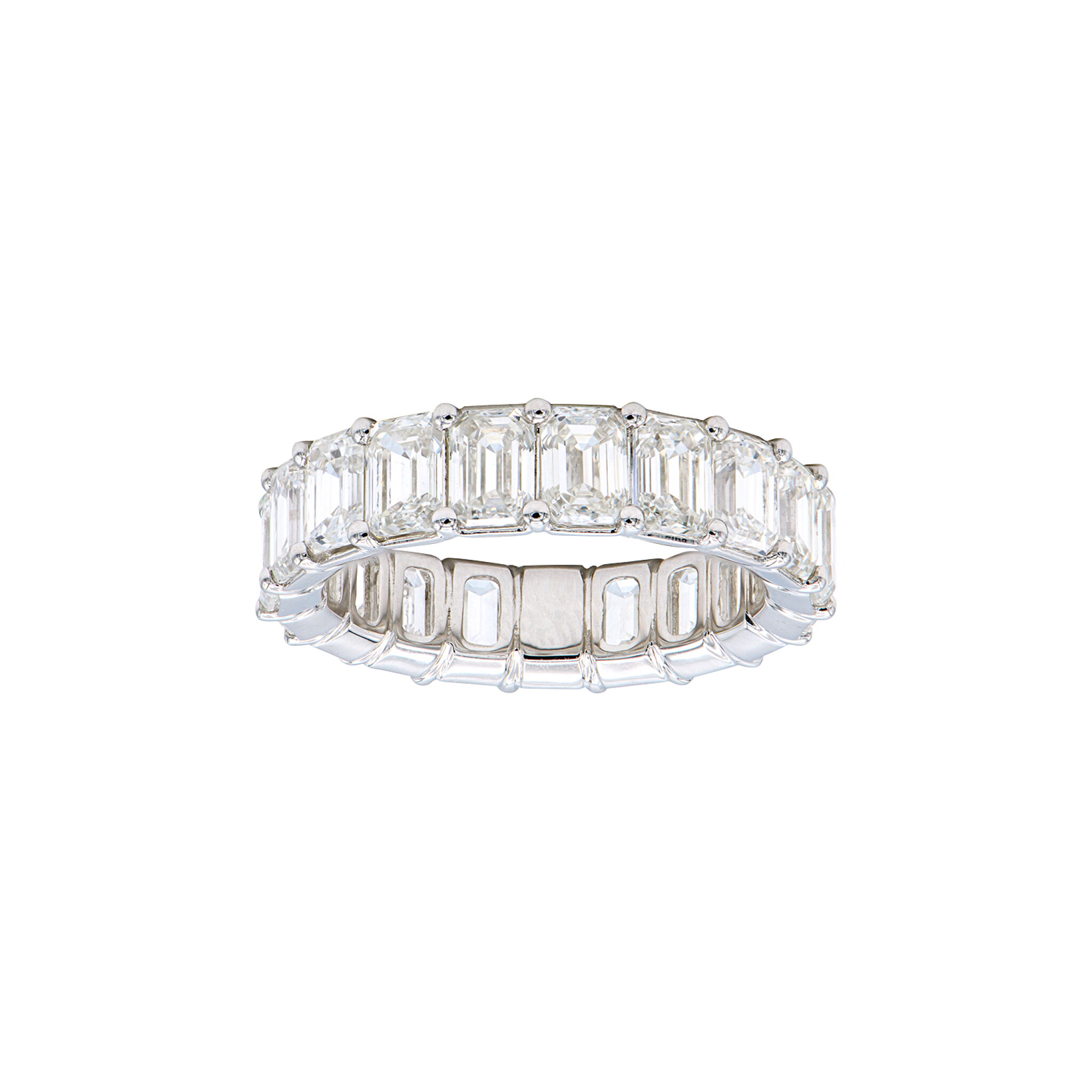 White Gold and 8.10ctw Emerald Cut Diamond Eternity Band Ring — view 1