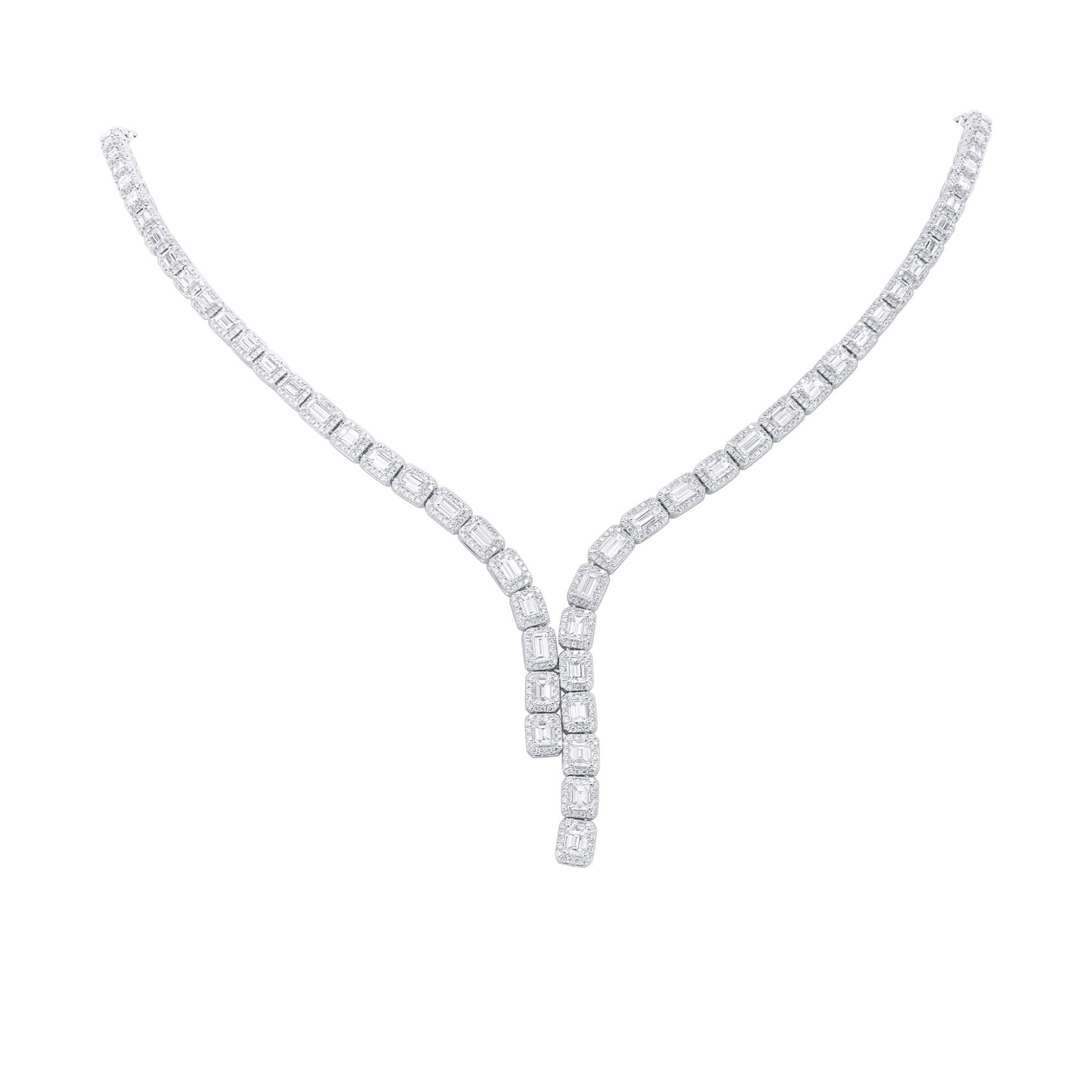 White Gold and 8.40ctw Baguette Cut Diamond and Diamond Necklace — view 1