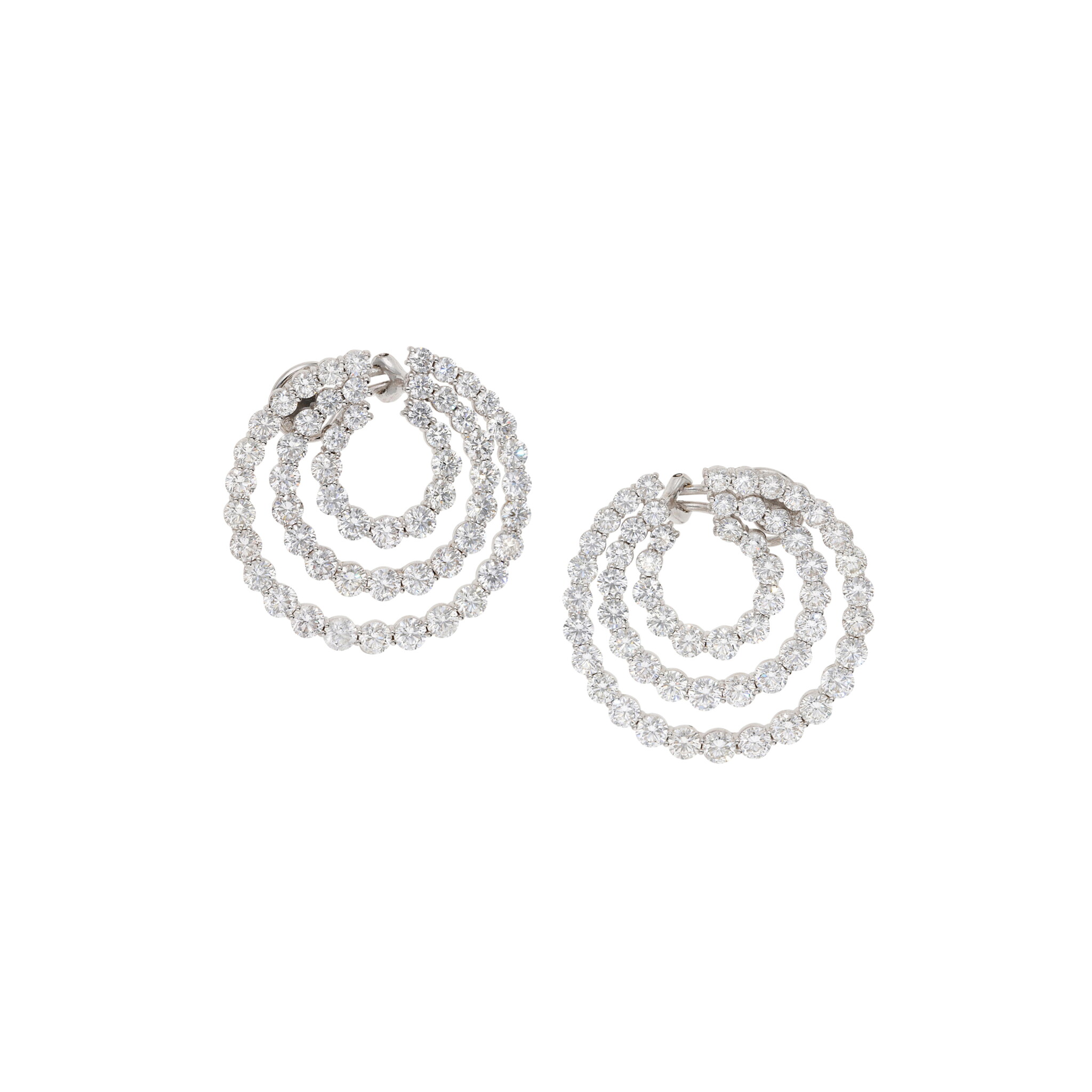 White Gold and Diamond Circular Earclips — view 1