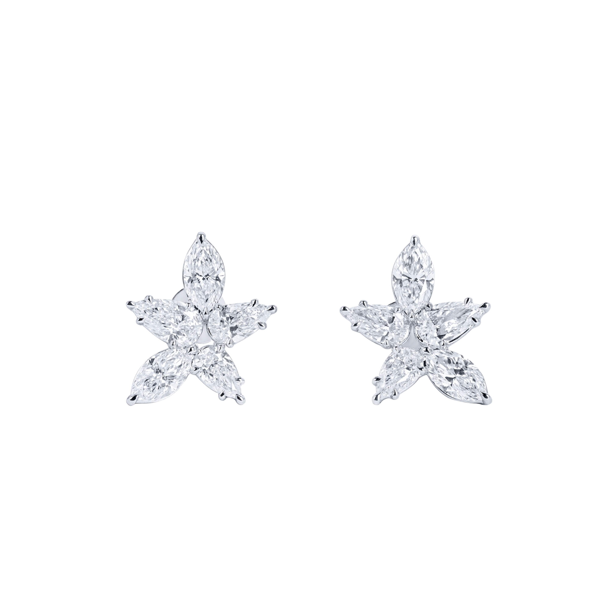 White Gold and Diamond Cluster Earrings — view 1