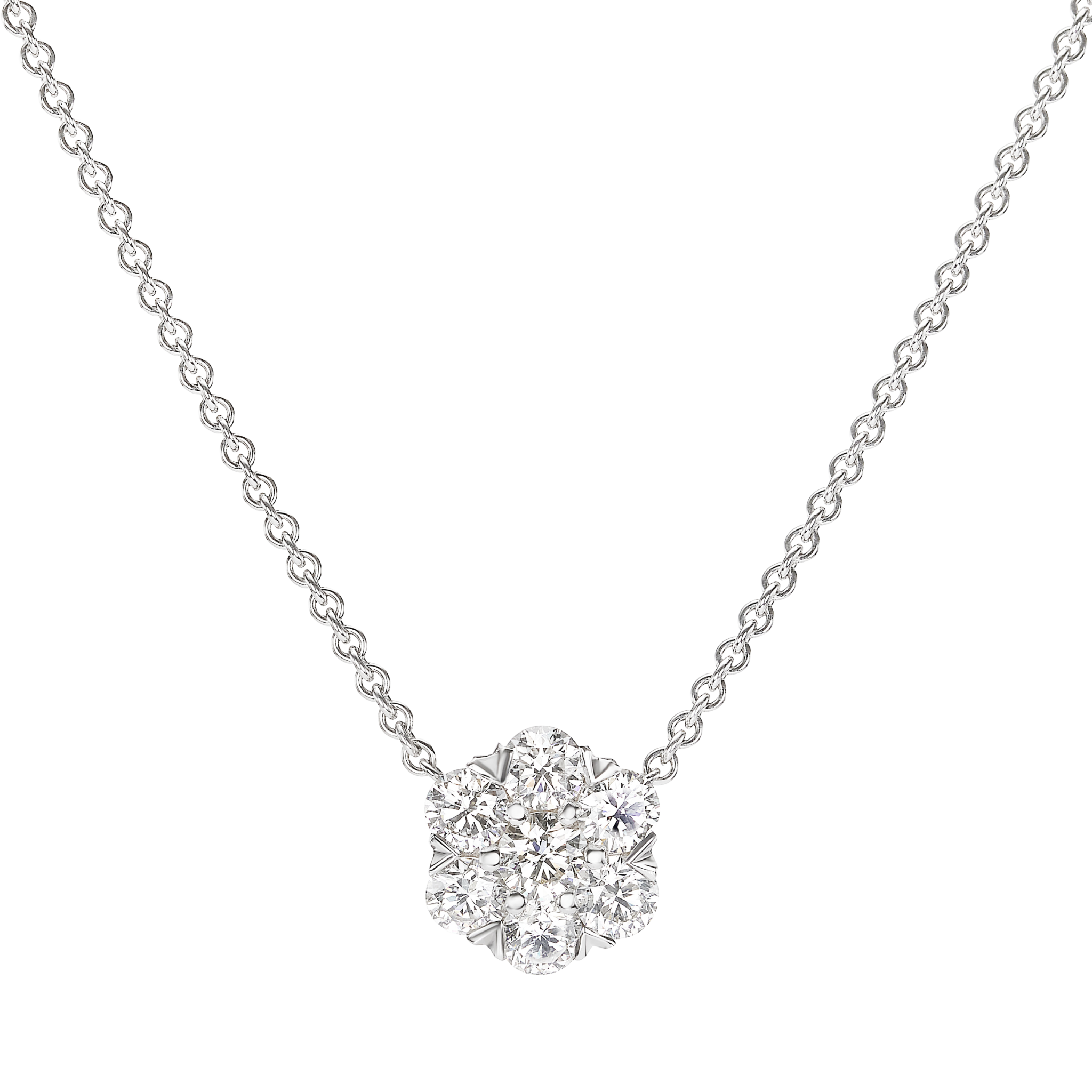 White Gold and Diamond Cluster Pendant Necklace — view 1