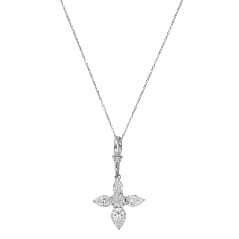 White Gold and Diamond Cross Pendant Necklace