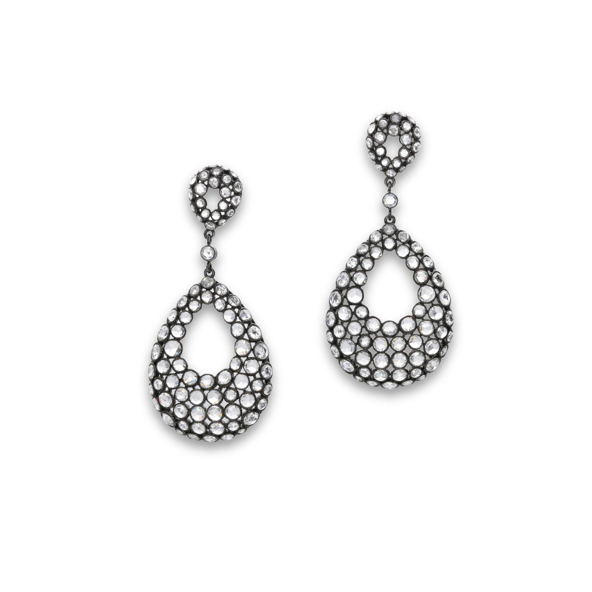 White Gold and Diamond Drop Earrings — view 1
