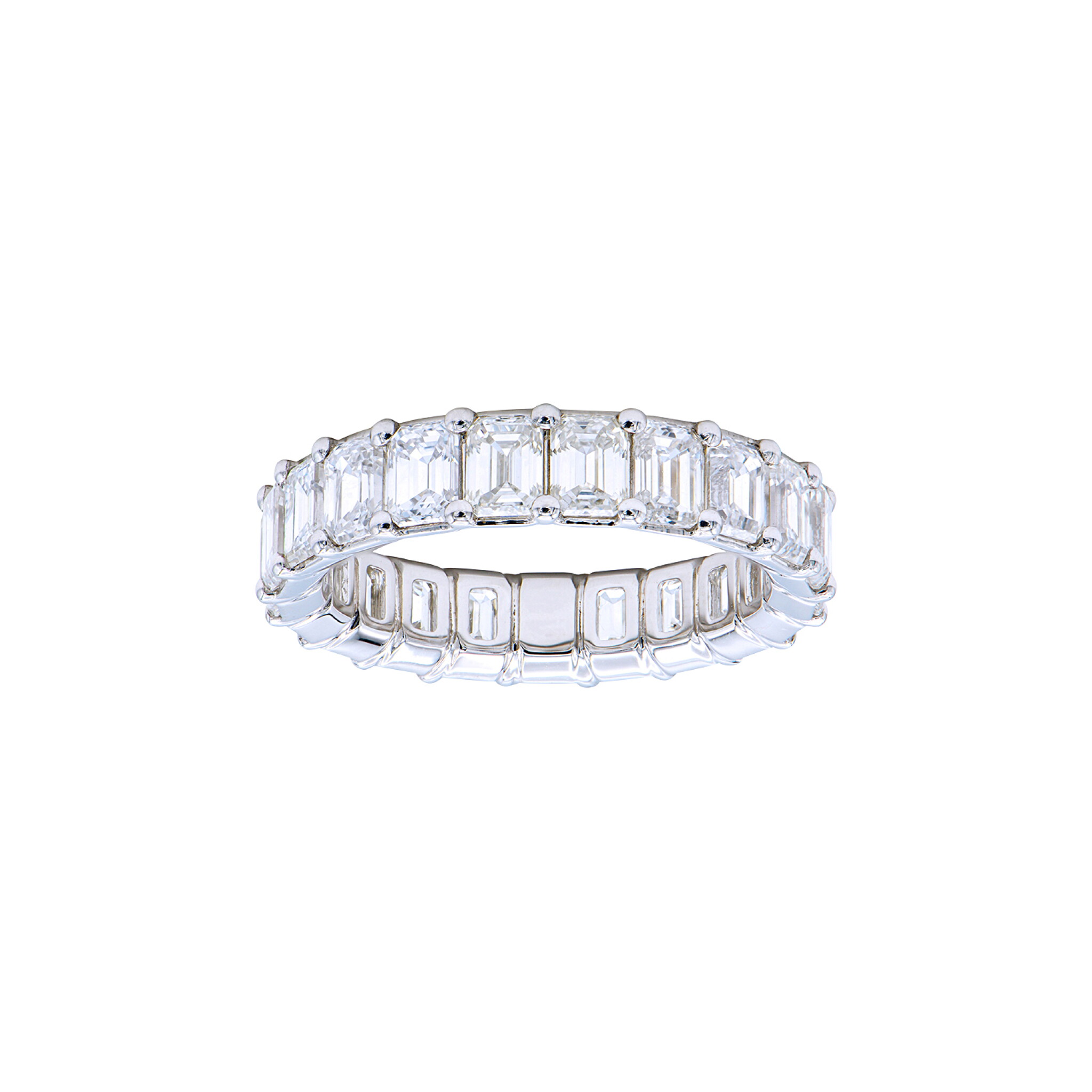 White Gold and 5.15ctw Emerald Cut Diamond Eternity Band Ring — view 1