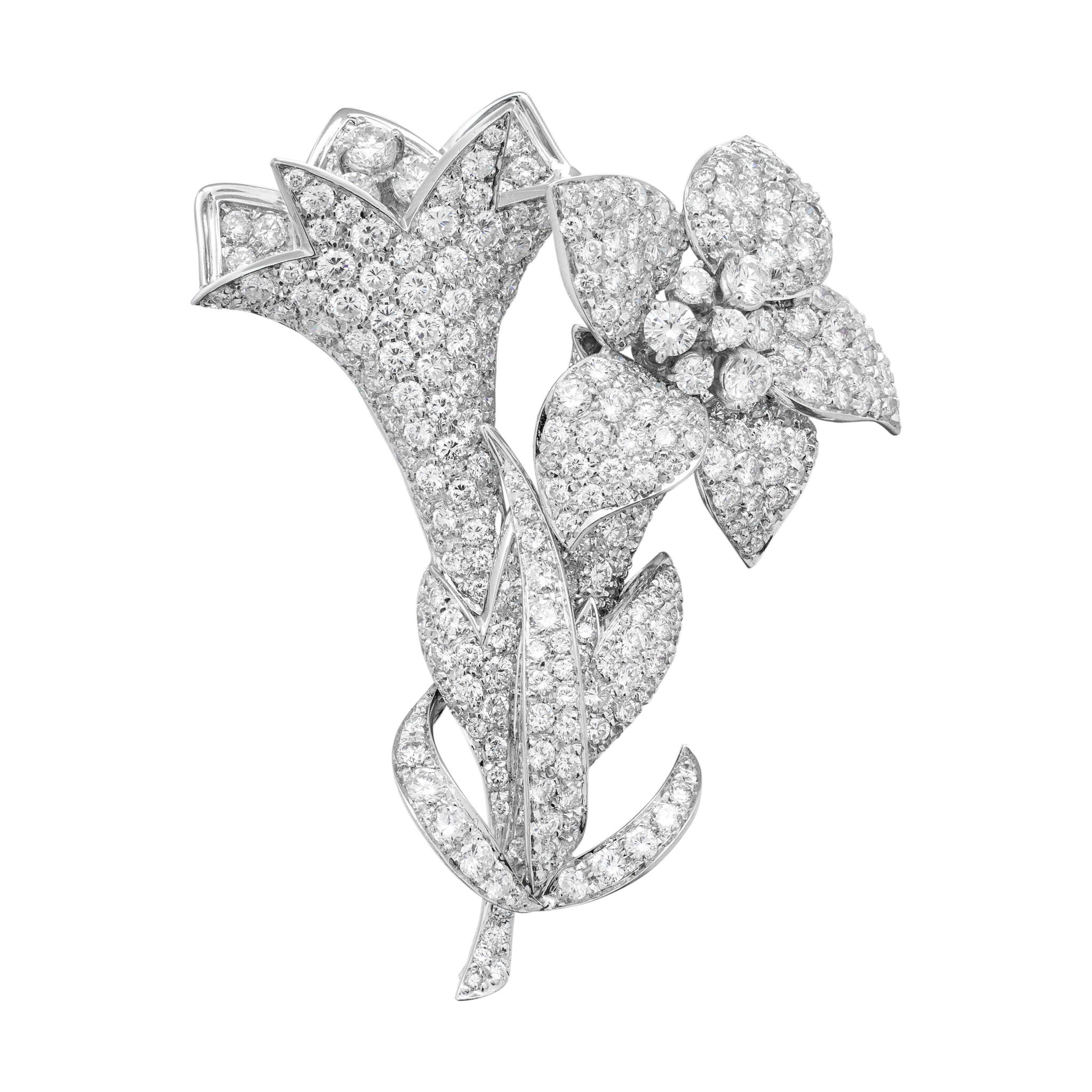 White Gold and Diamond Floral Brooch — view 1