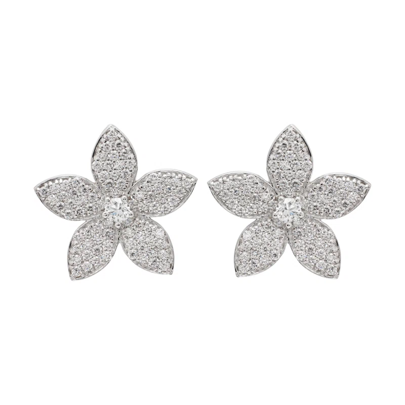 White Gold and Diamond Floral Earrings