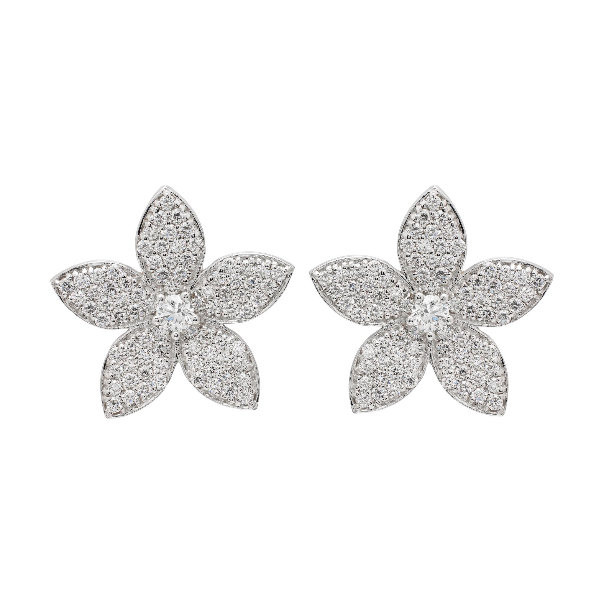 White Gold and Diamond Floral Earrings — view 1