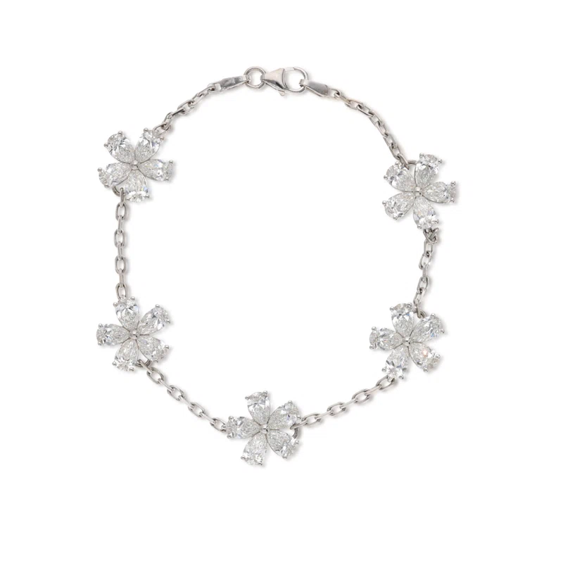 White Gold and Diamond Flower Station Bracelet