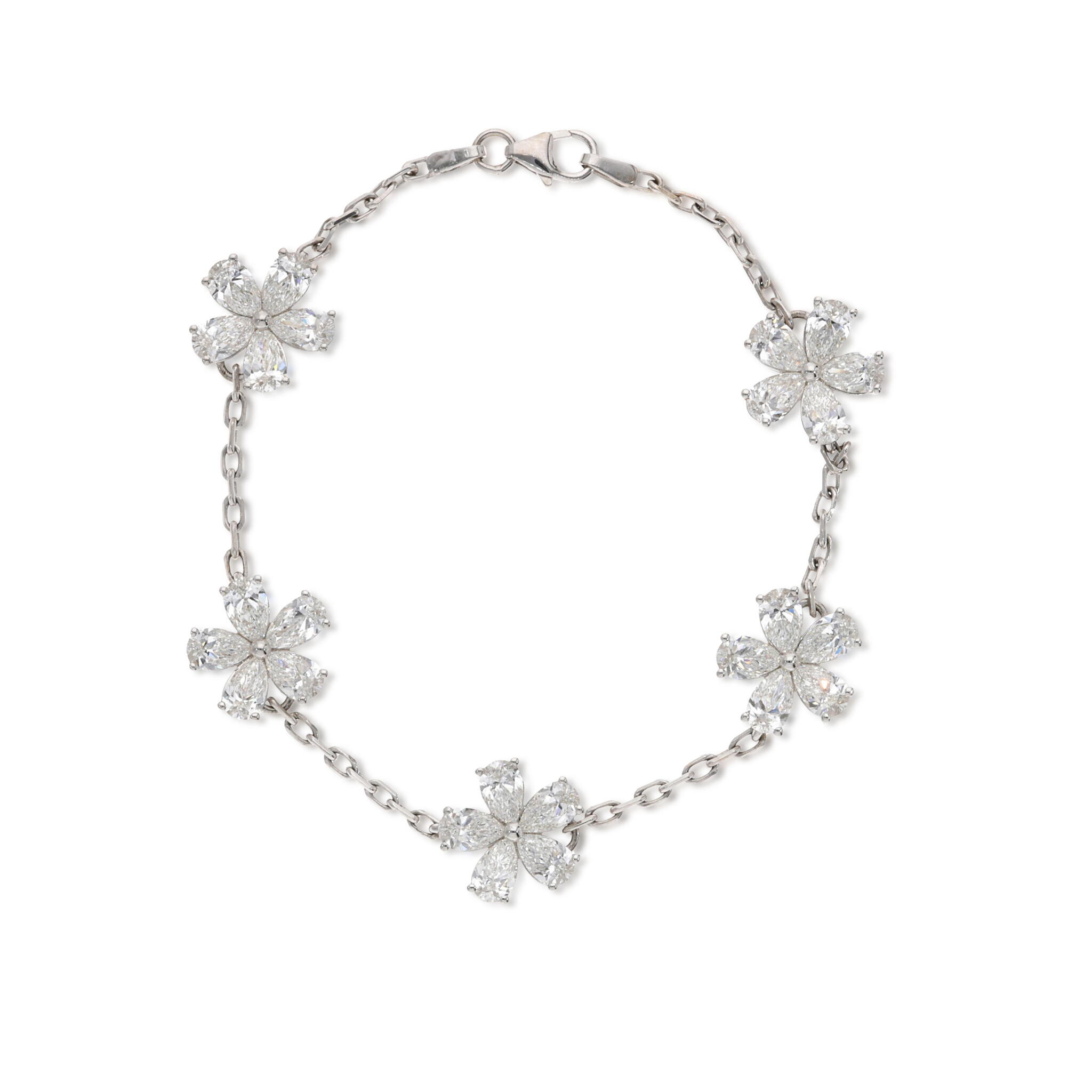 White Gold and Diamond Flower Station Bracelet — view 1