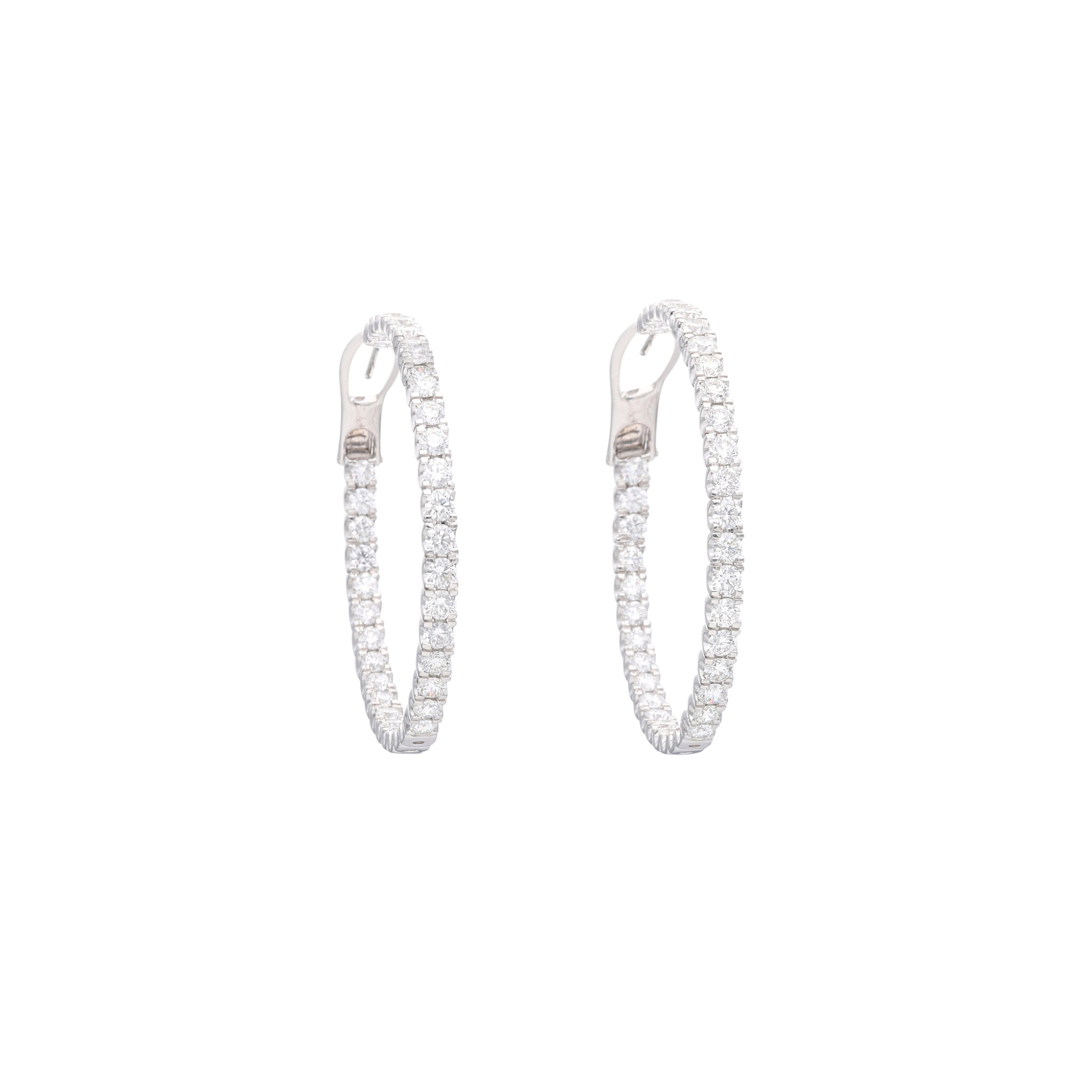 White Gold and 6.85ctw Diamond Hoop Earrings — view 1