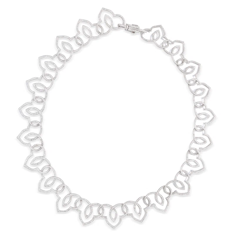 White Gold and Diamond Lotus Collar Necklace
