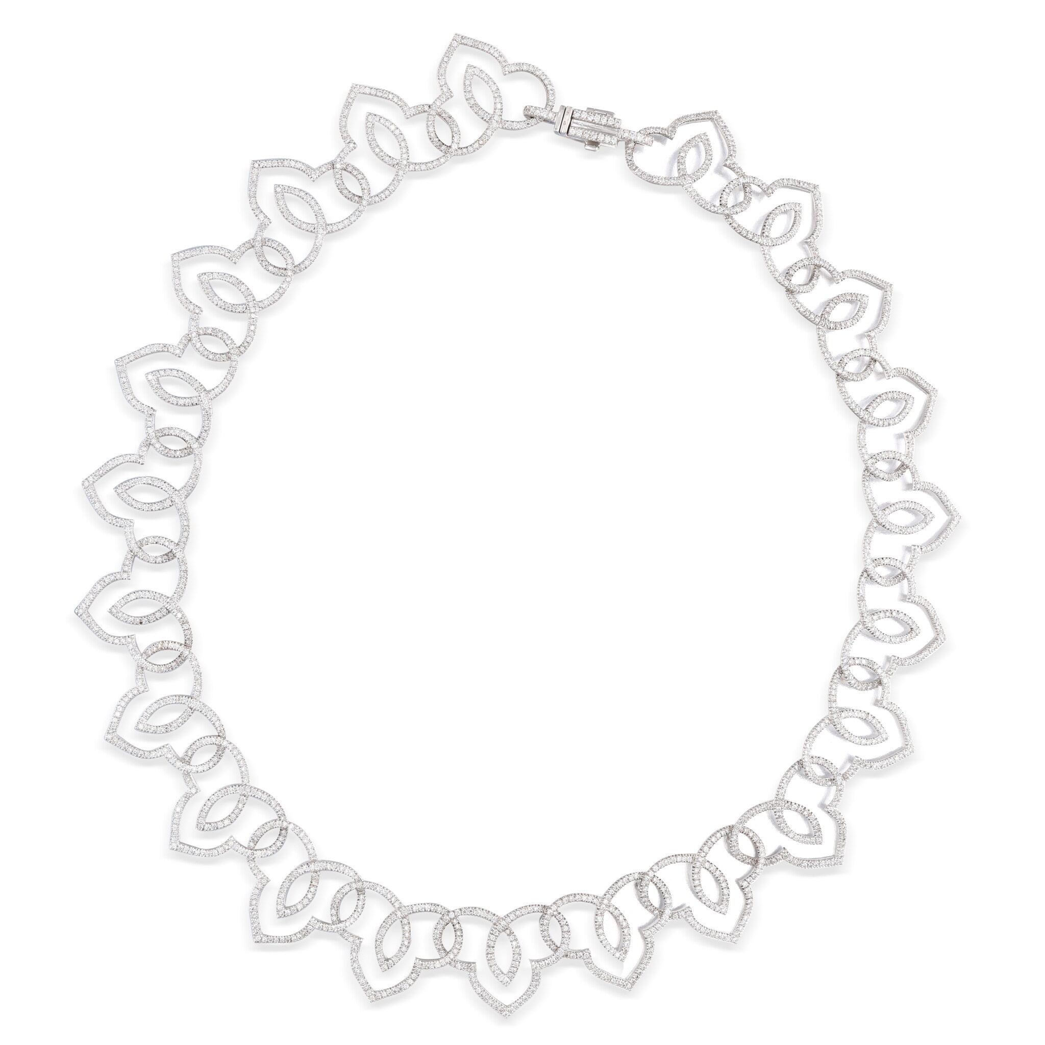 White Gold and Diamond Lotus Collar Necklace — view 1