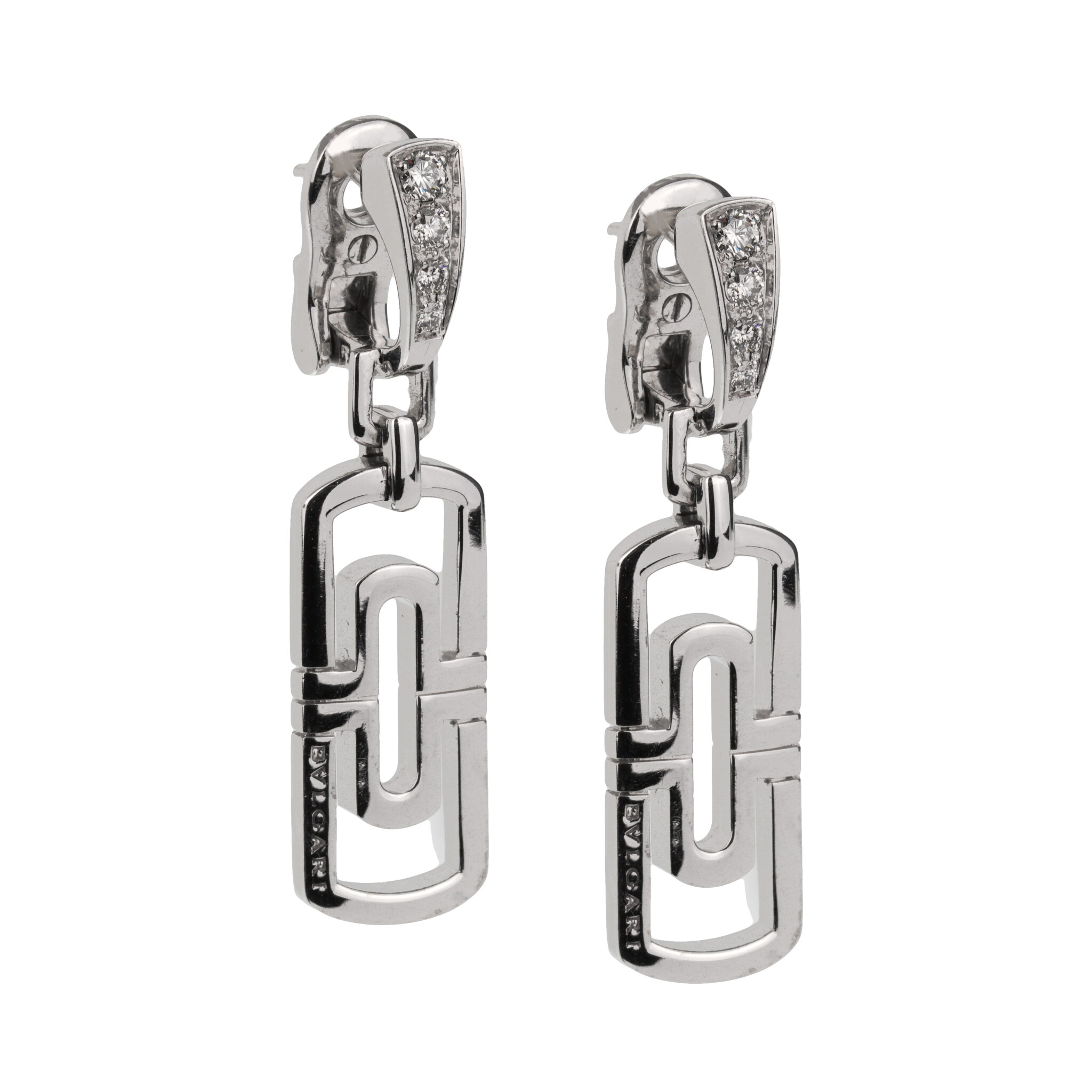 White Gold and Diamond Parentesi Drop Earclips — view 1
