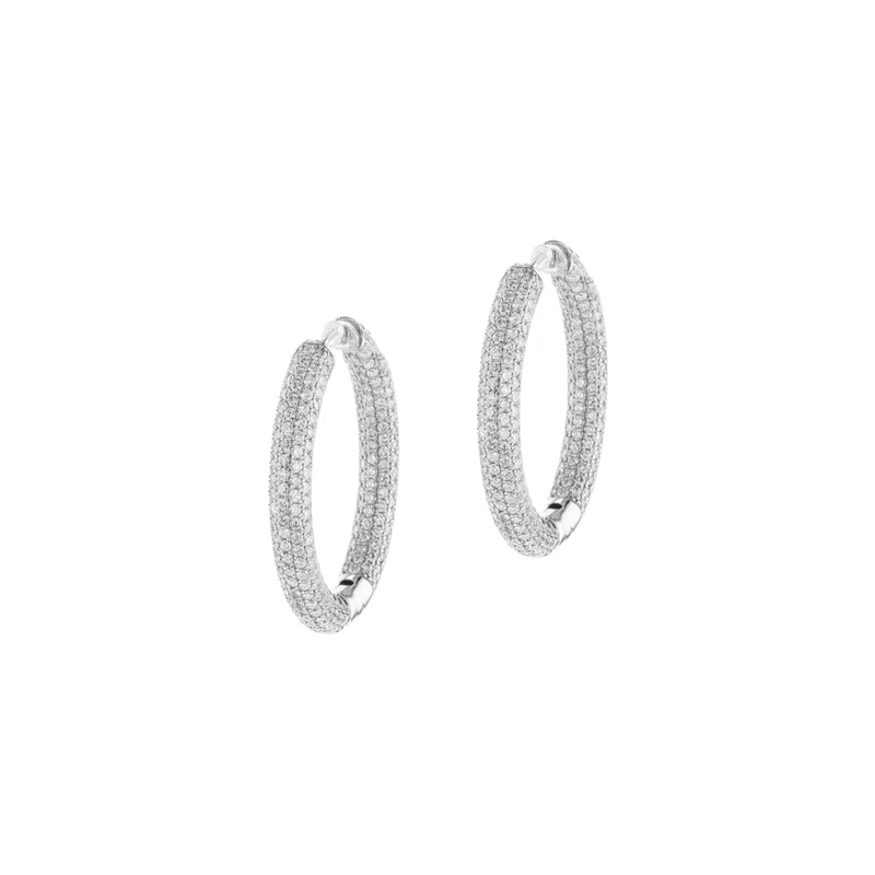 White Gold and Diamond Pavé Hoop Earrings