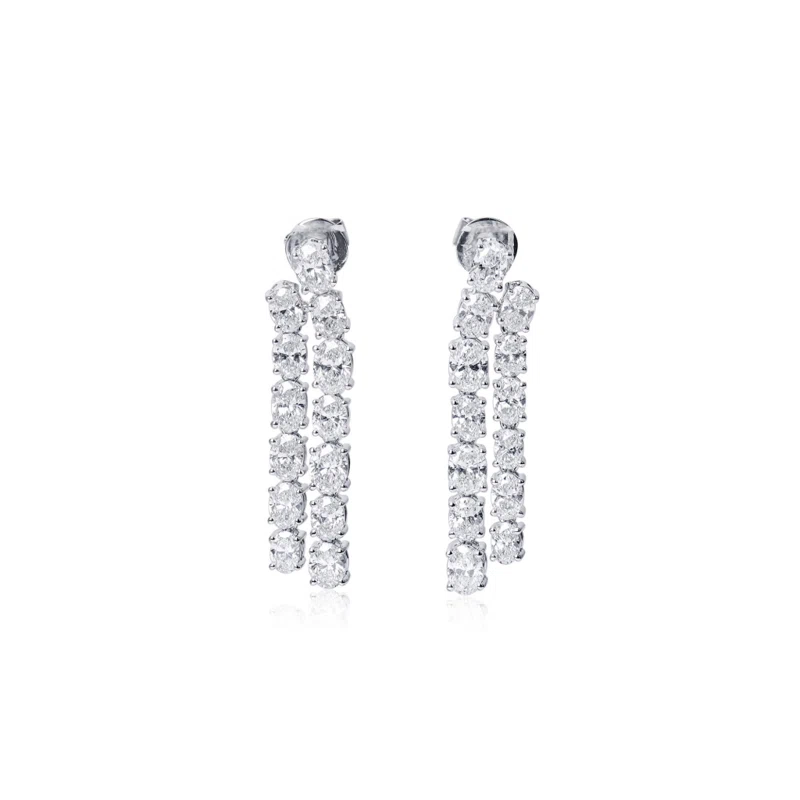 White Gold and Oval Cut Diamond Drop Earrings