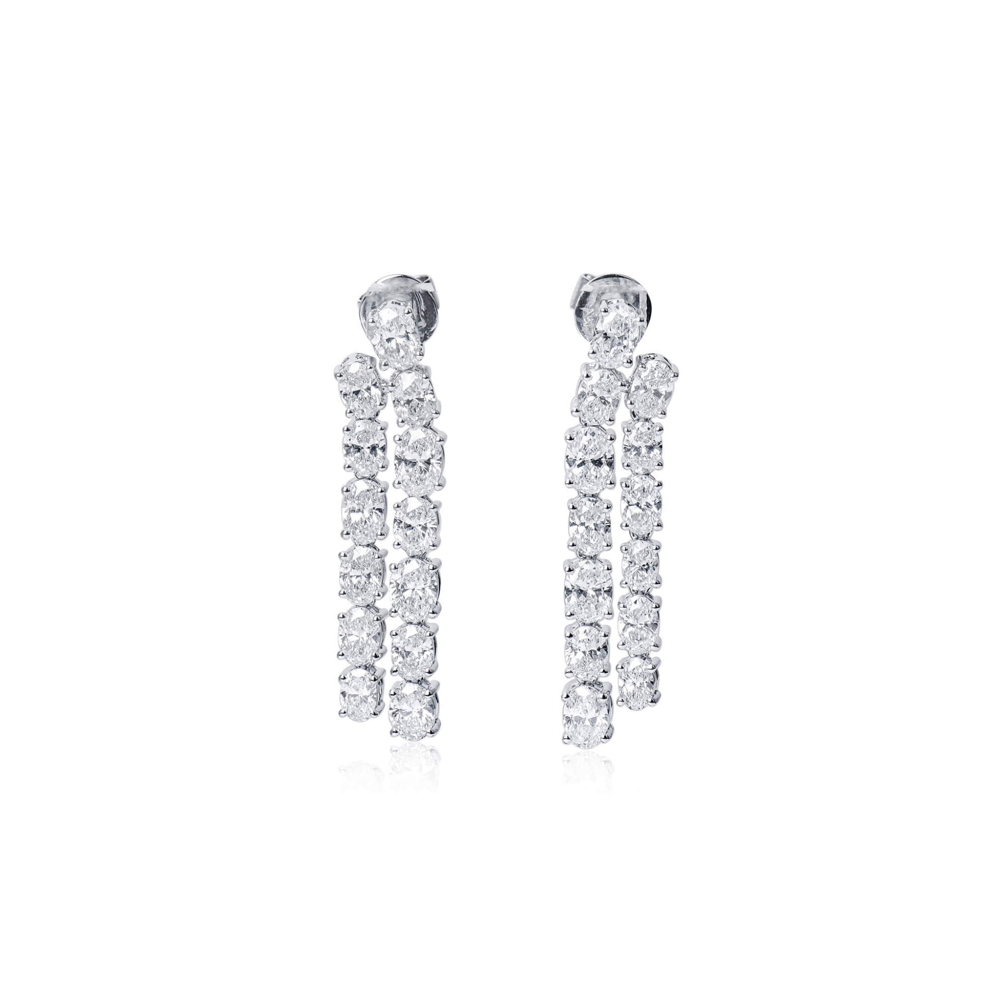 White Gold and Oval Cut Diamond Drop Earrings — view 1