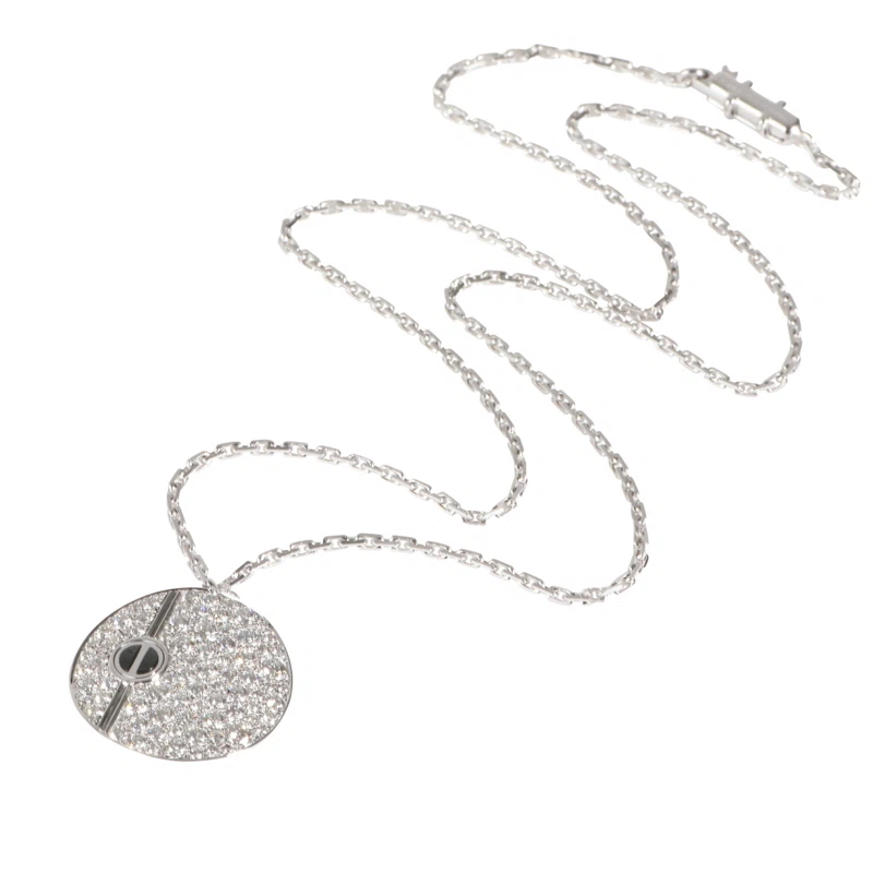 White Gold, Black Ceramic and Diamond Love Disc Pendant Necklace