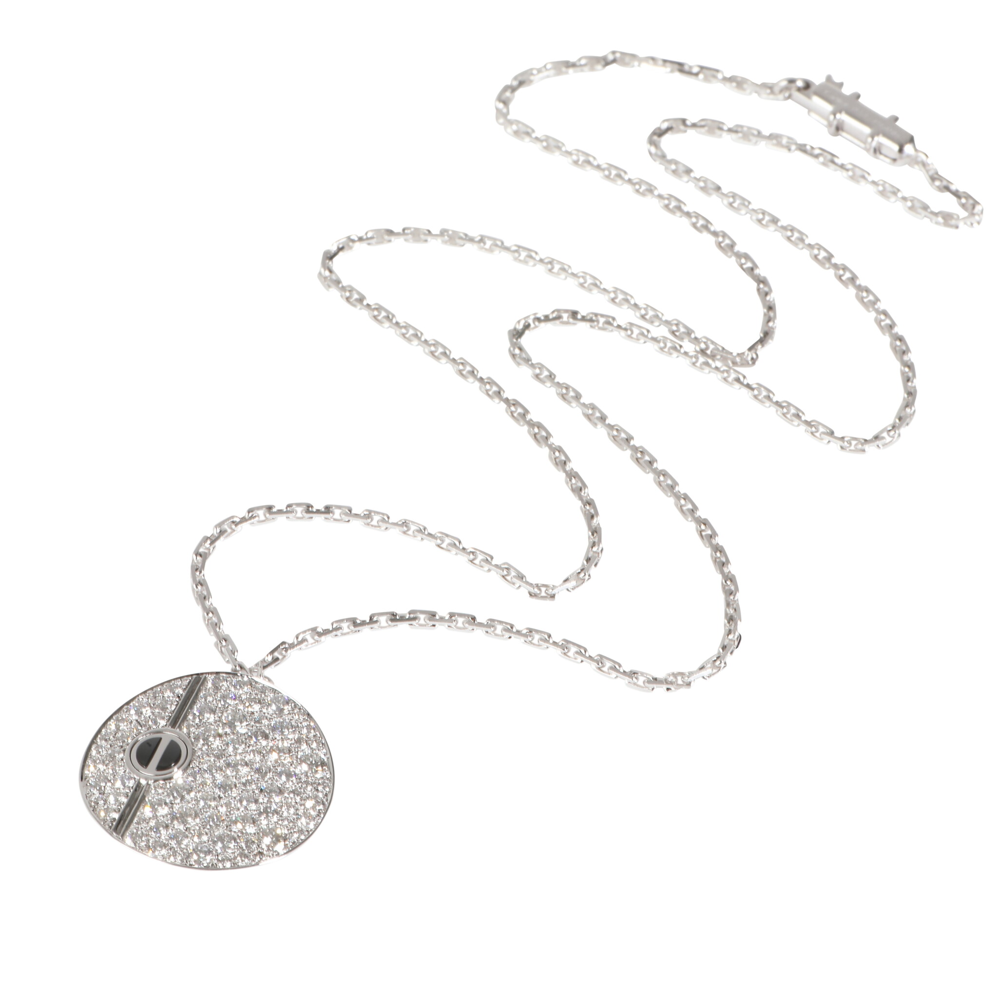 White Gold, Black Ceramic and Diamond Love Disc Pendant Necklace — view 1