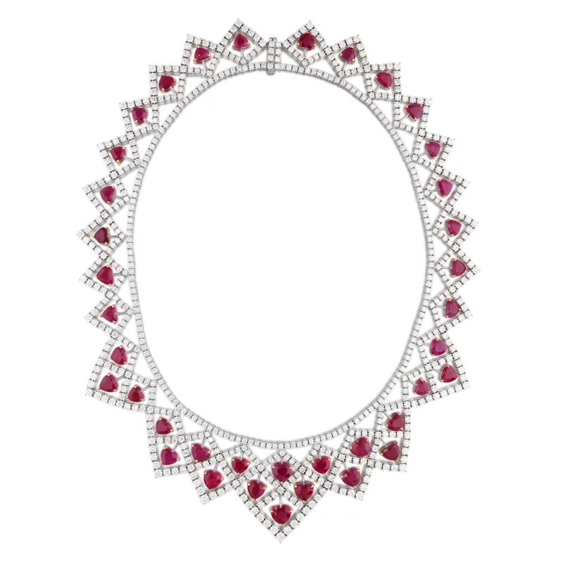 White Gold, Burmese Ruby and Diamond Collar Necklace