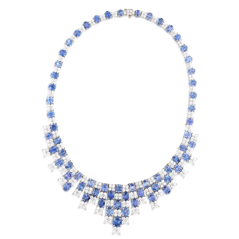 White Gold, Ceylon Sapphire and Diamond Necklace