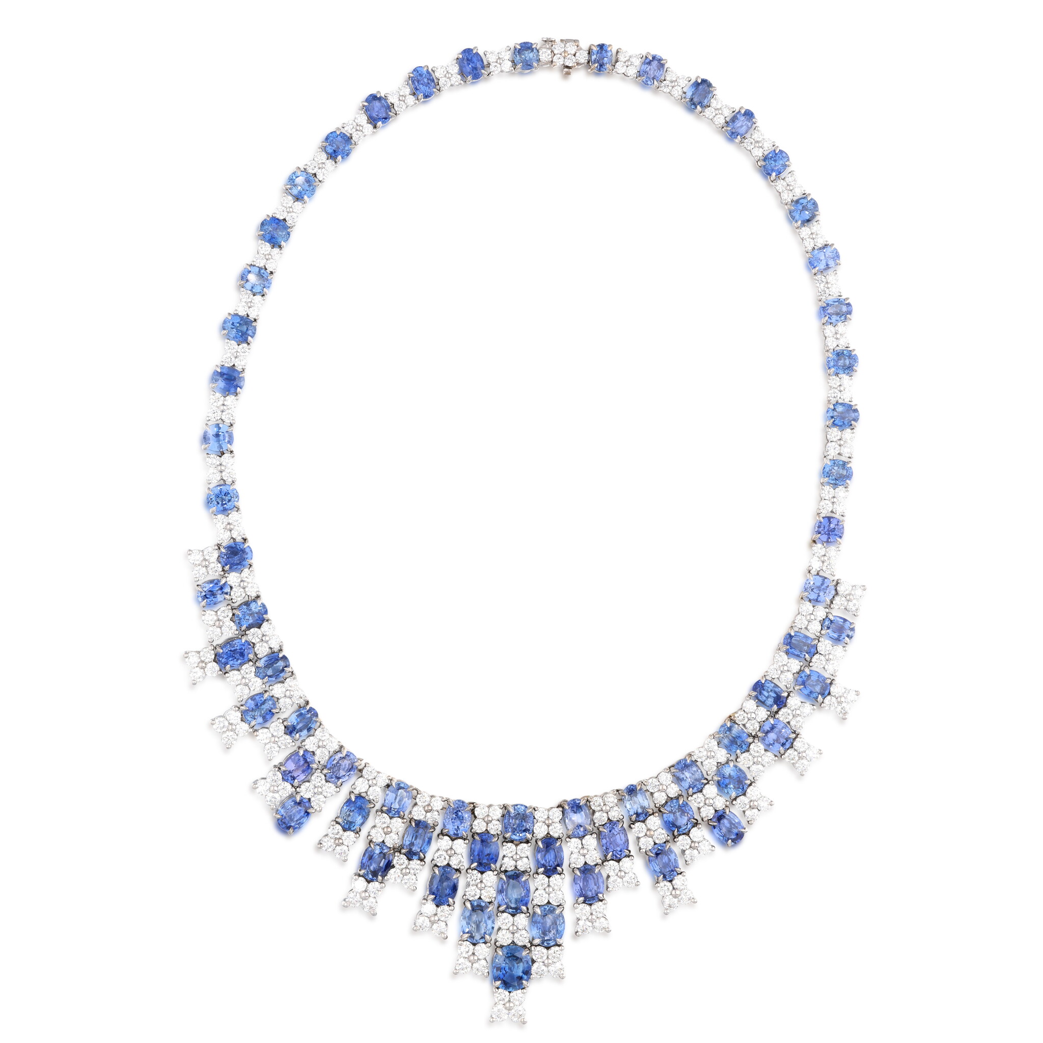 White Gold, Ceylon Sapphire and Diamond Necklace — view 1
