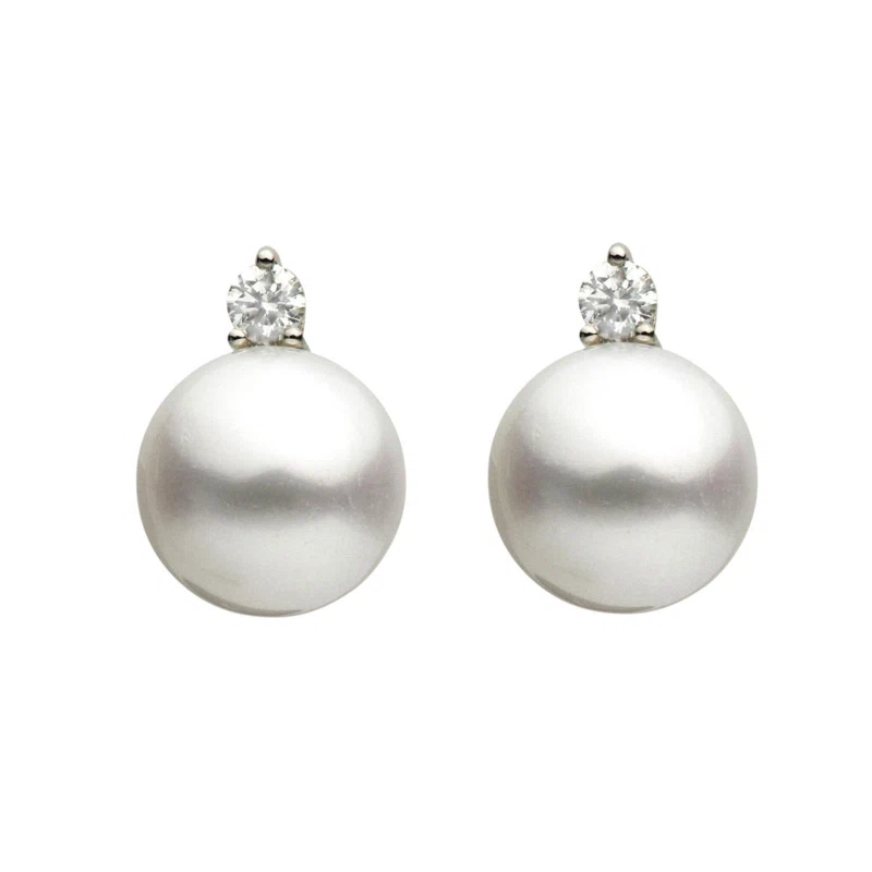 White Gold, Cultured Pearl and Diamond Earclips