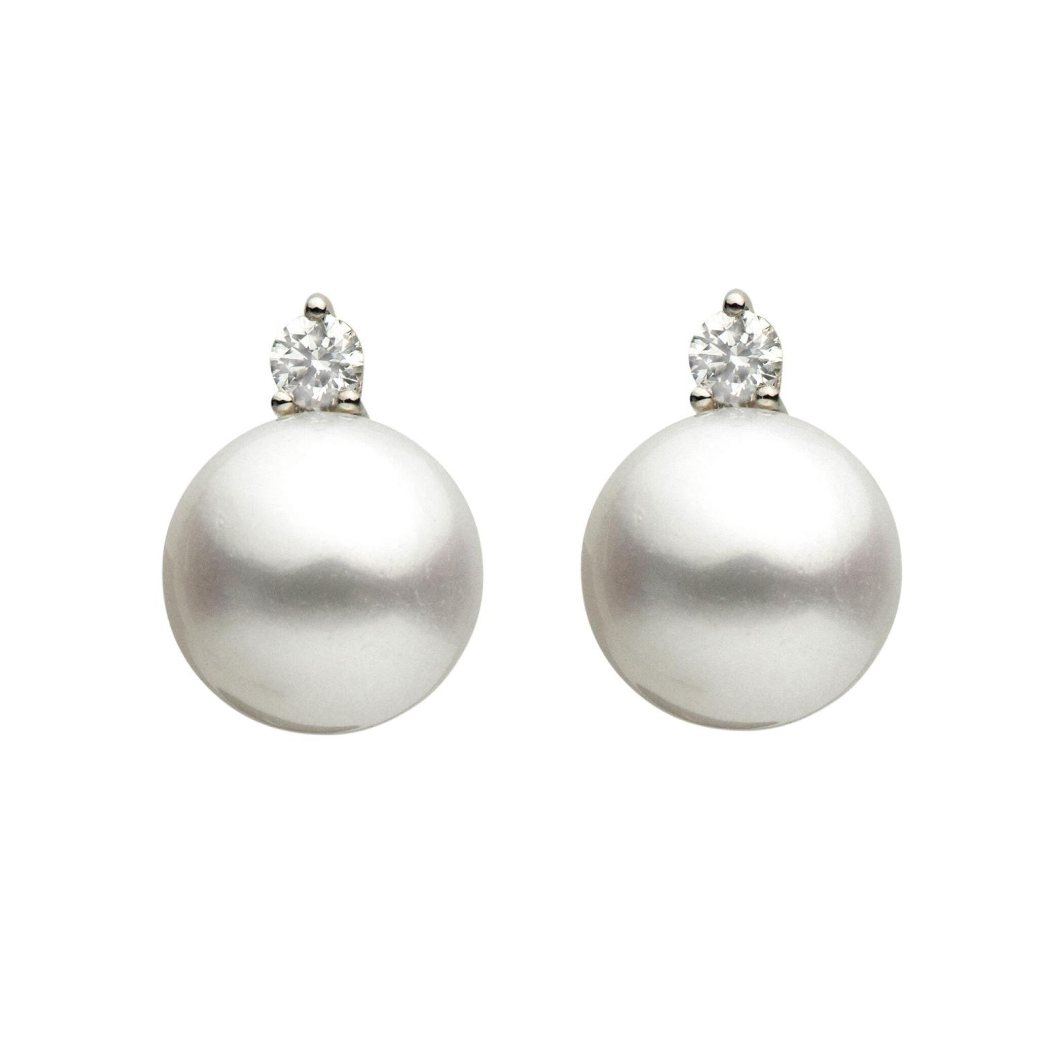 White Gold, Cultured Pearl and Diamond Earclips — view 1