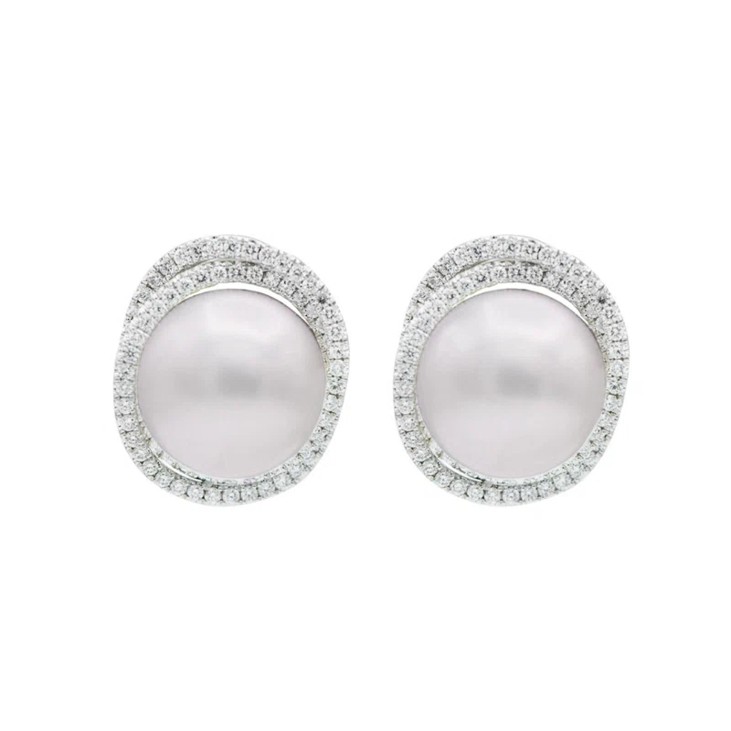 White Gold, Cultured Pearl and Diamond Earclips
