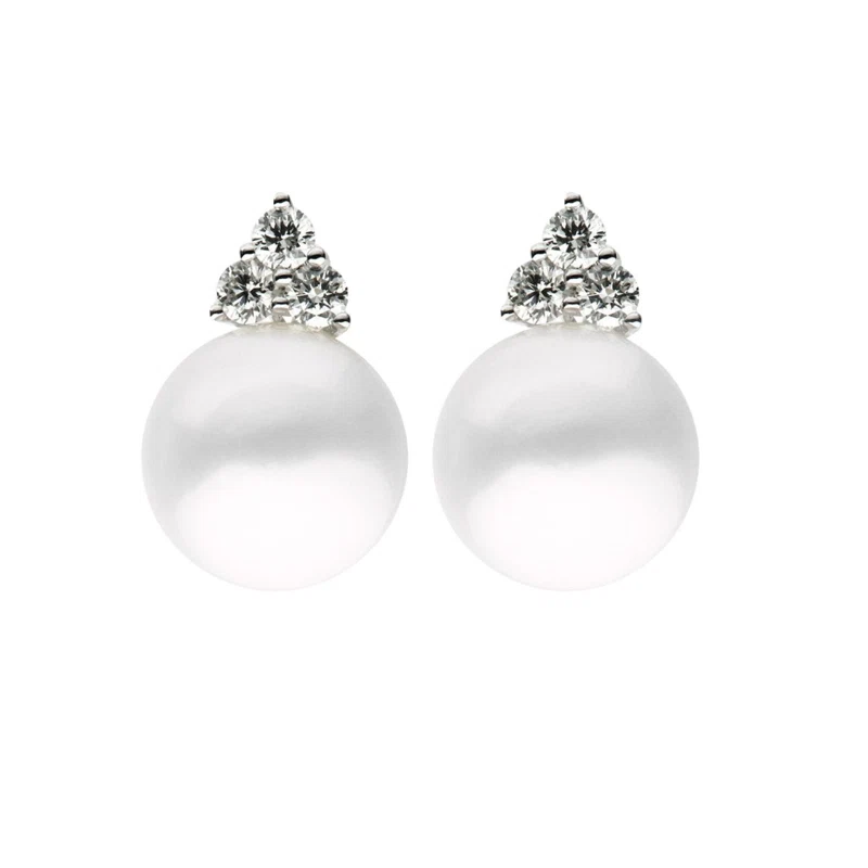 White Gold, Cultured Pearl and Diamond Earrings