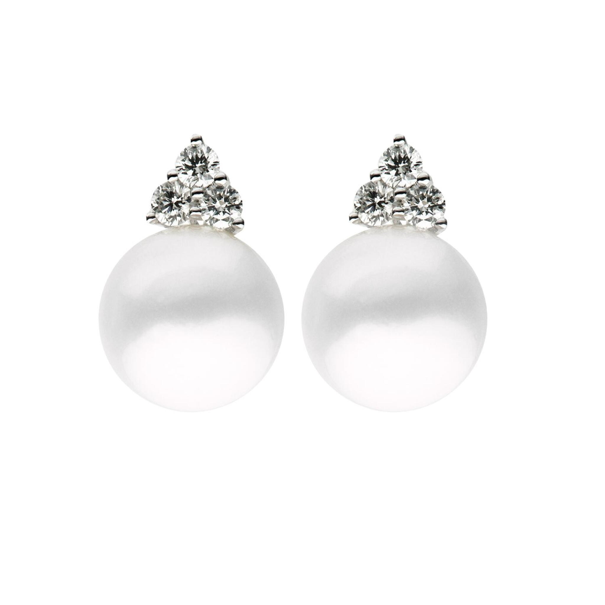 White Gold, Cultured Pearl and Diamond Earrings — view 1