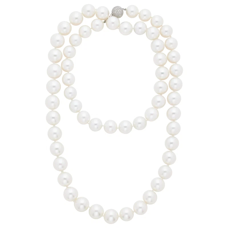 White Gold, Cultured Pearl and Diamond Necklace