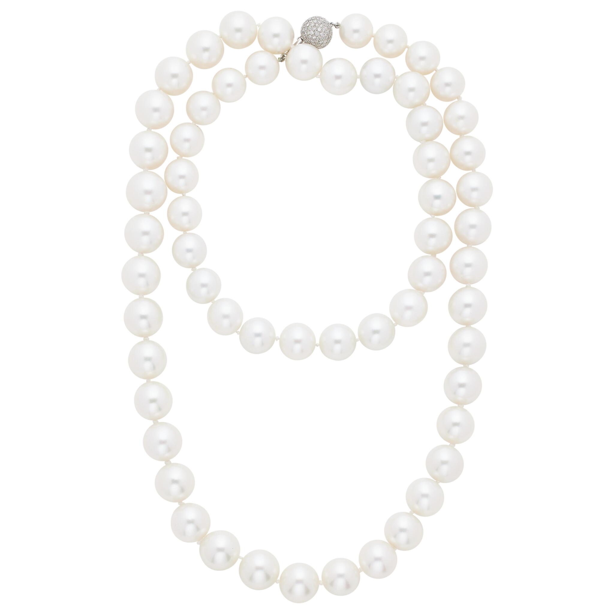 White Gold, Cultured Pearl and Diamond Necklace — view 1