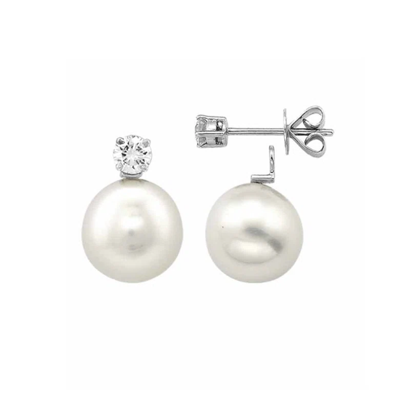 White Gold, Cultured South Sea Pearl and Diamond Convertible Stud Earrings