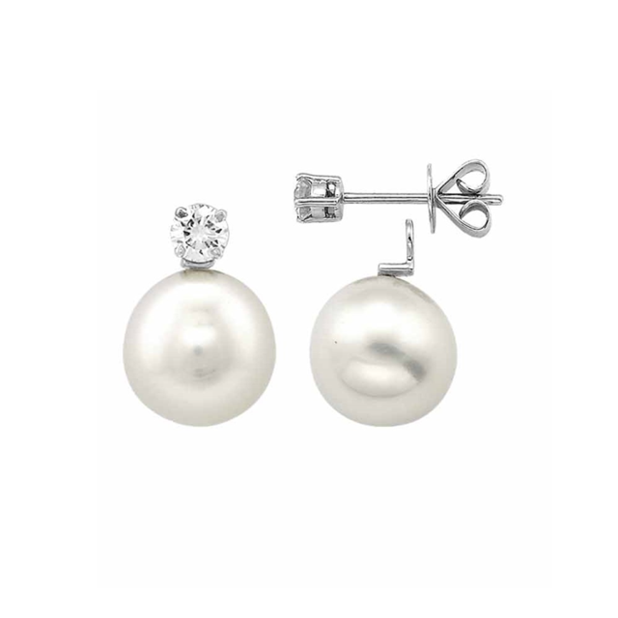 White Gold, Cultured South Sea Pearl and Diamond Convertible Stud Earrings — view 1