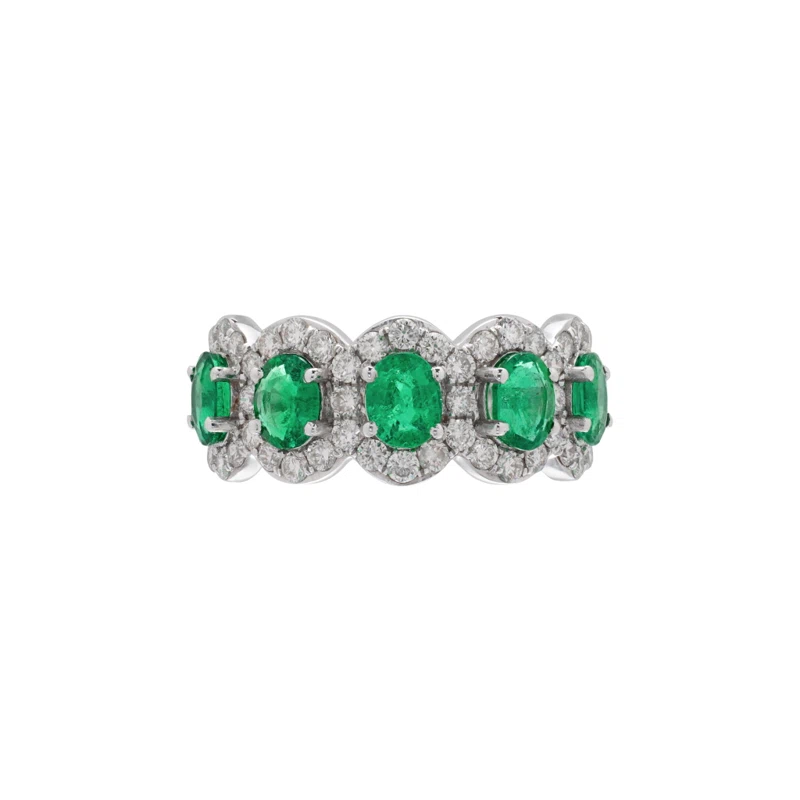 White Gold, 1.55ctw Emerald and Diamond Half Eternity Band Ring