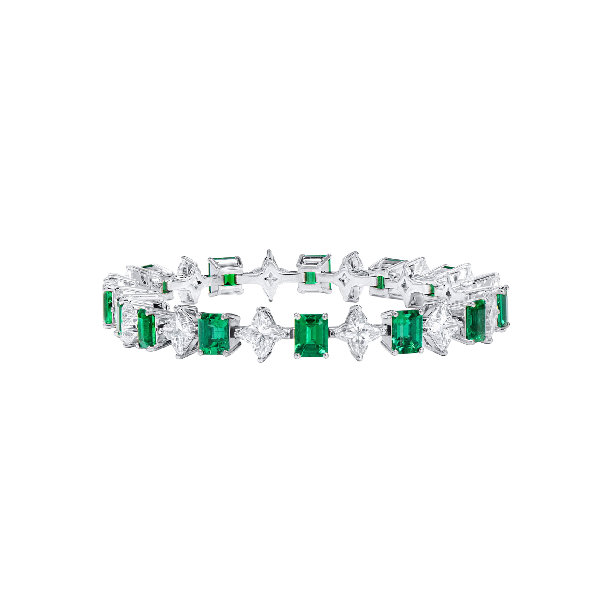 White Gold, 7.96ctw Colombian Emerald and Diamond Bracelet — view 1