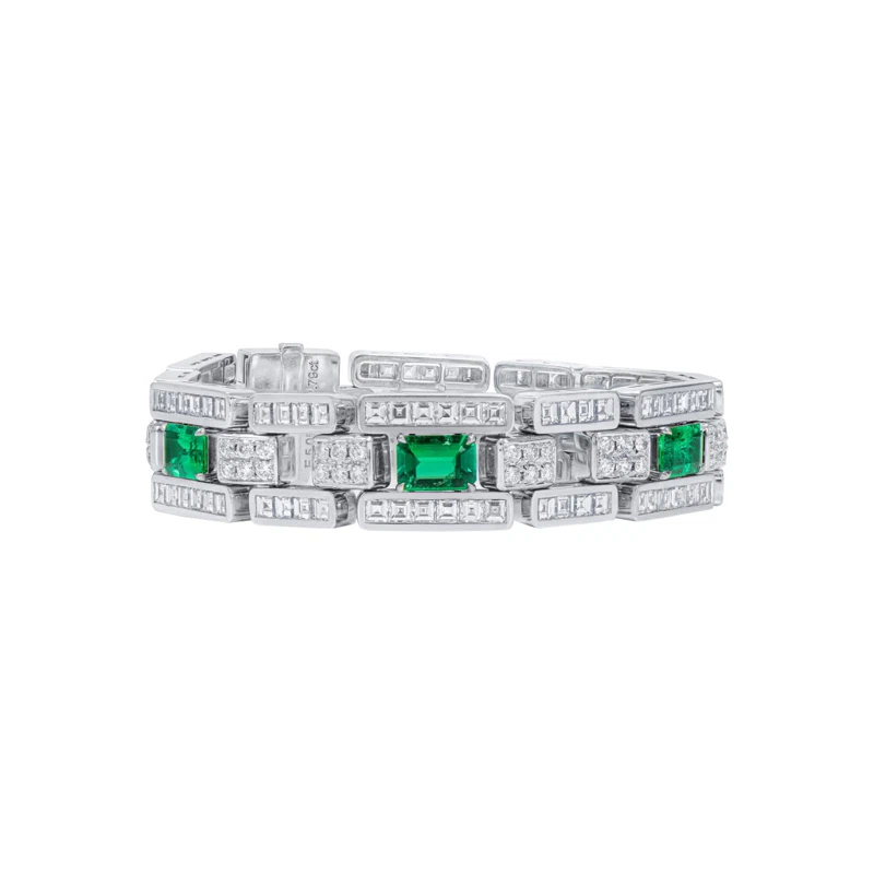 White Gold, 5.03ctw Colombian Emerald and Diamond Bracelet