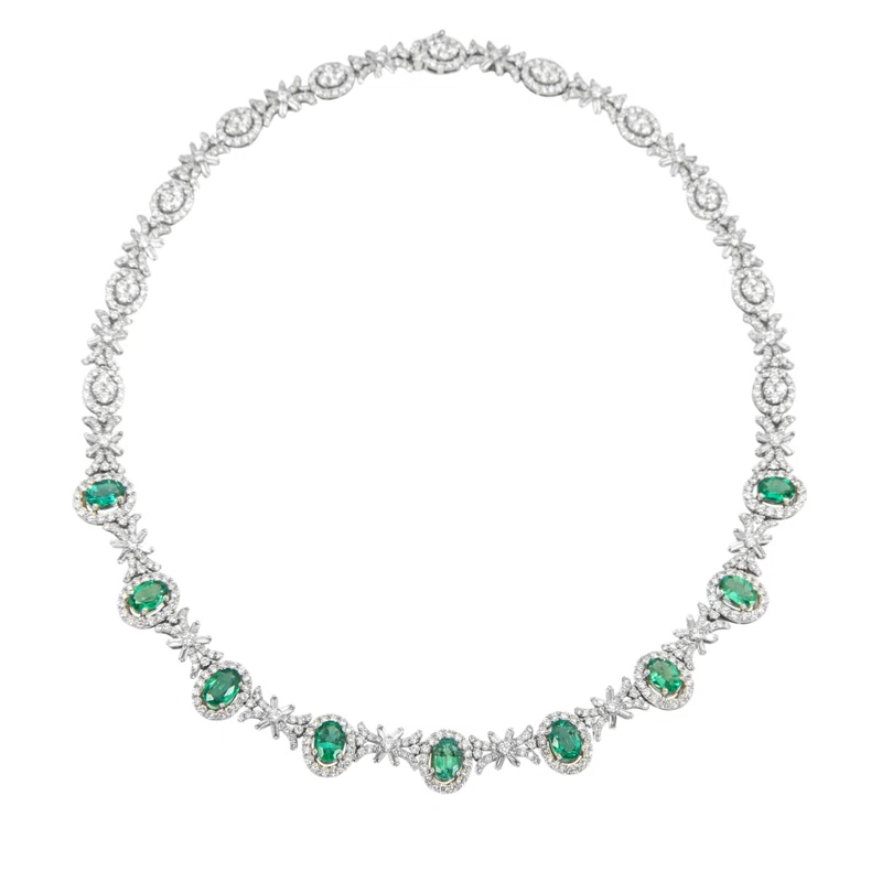 White Gold, Emerald and Diamond Necklace