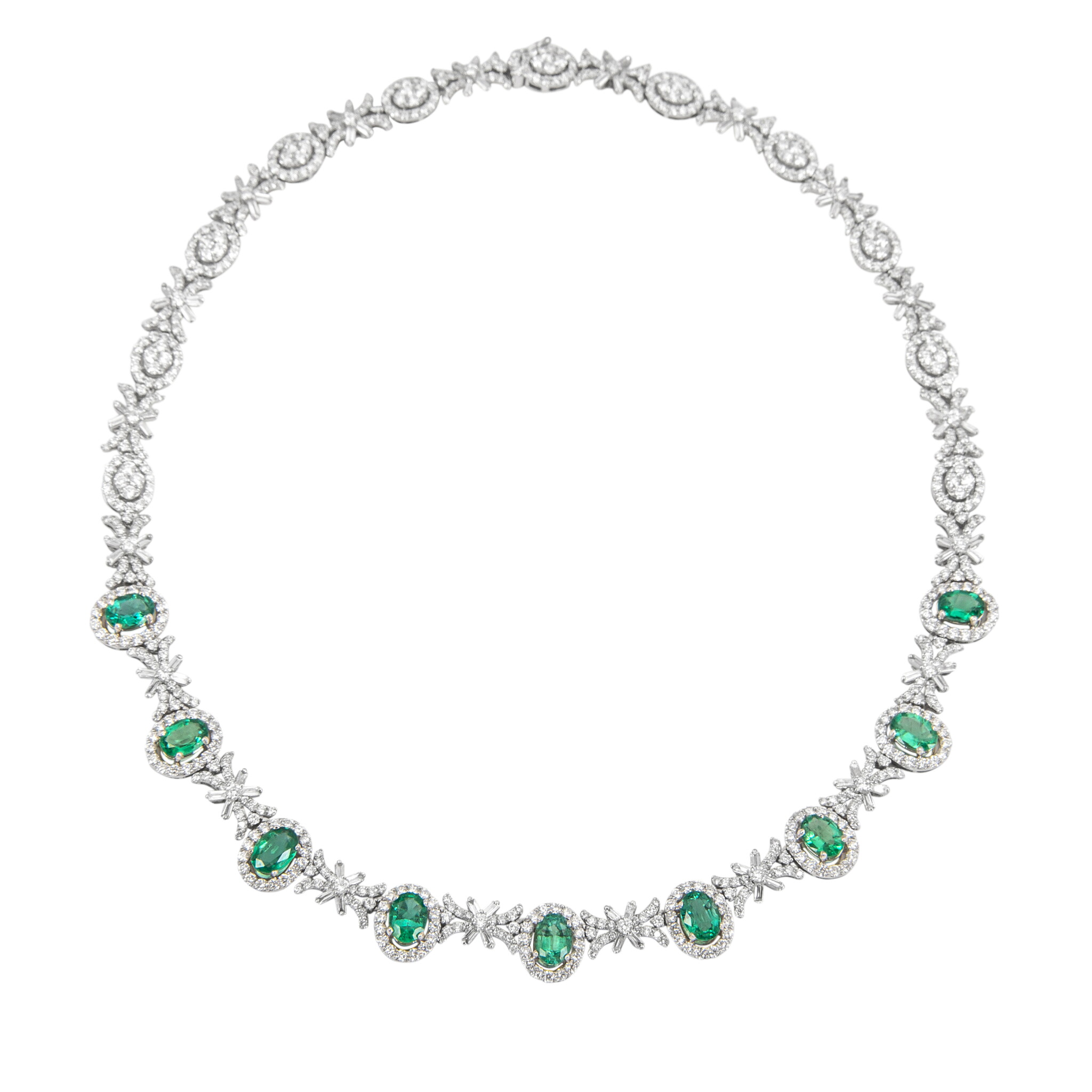White Gold, Emerald and Diamond Necklace — view 1