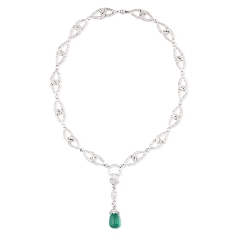 White Gold, Emerald and Diamond Necklace