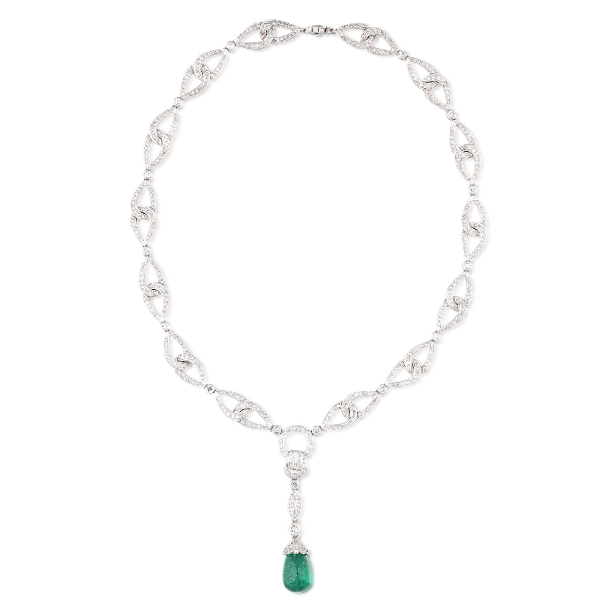 White Gold, Emerald and Diamond Necklace — view 1