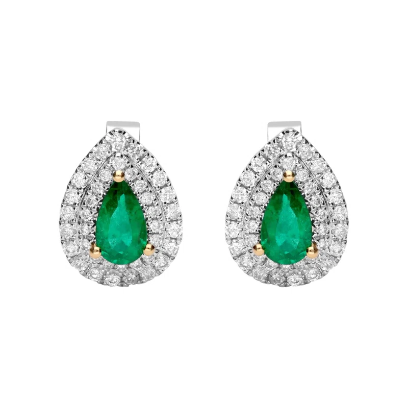 White Gold, Emerald and Diamond Stud Earrings